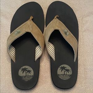Men's Flip Flop Sandals with Palm Logo - Black & Tan Size 10